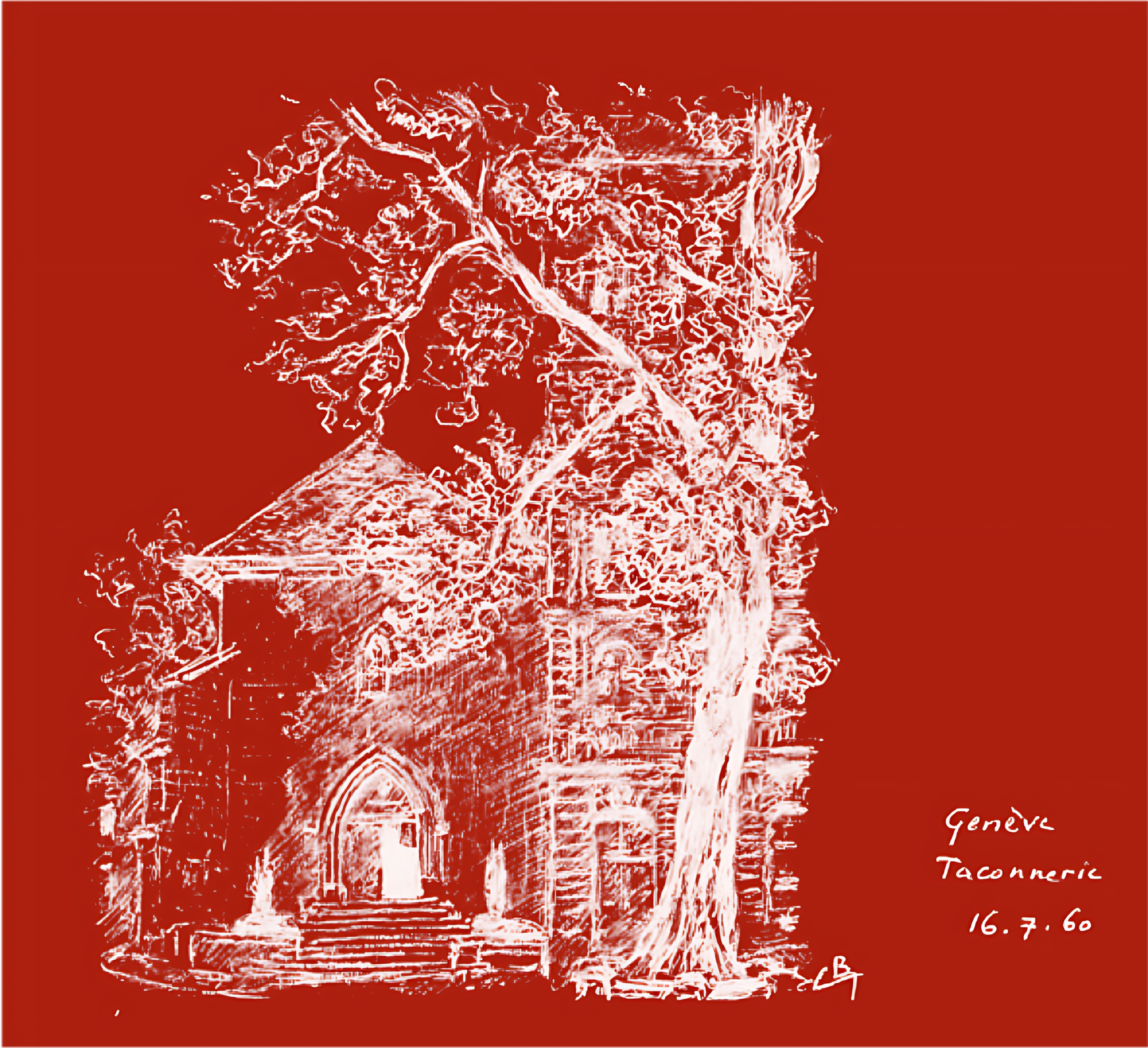 Dessin de la place de la Taconnerie, à Genève, devant le cabinet de Charles Baudouin, par Baudouin lui même