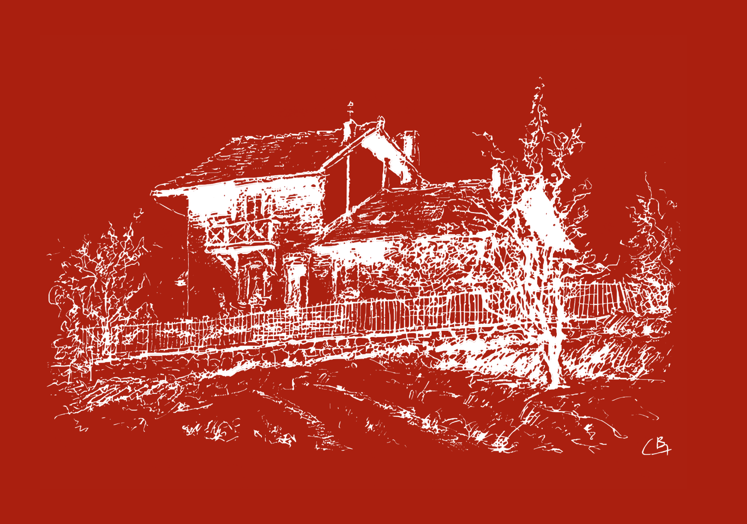 Dessin du Carmel, résidence de Charles Baudouin, par Baudouin lui même